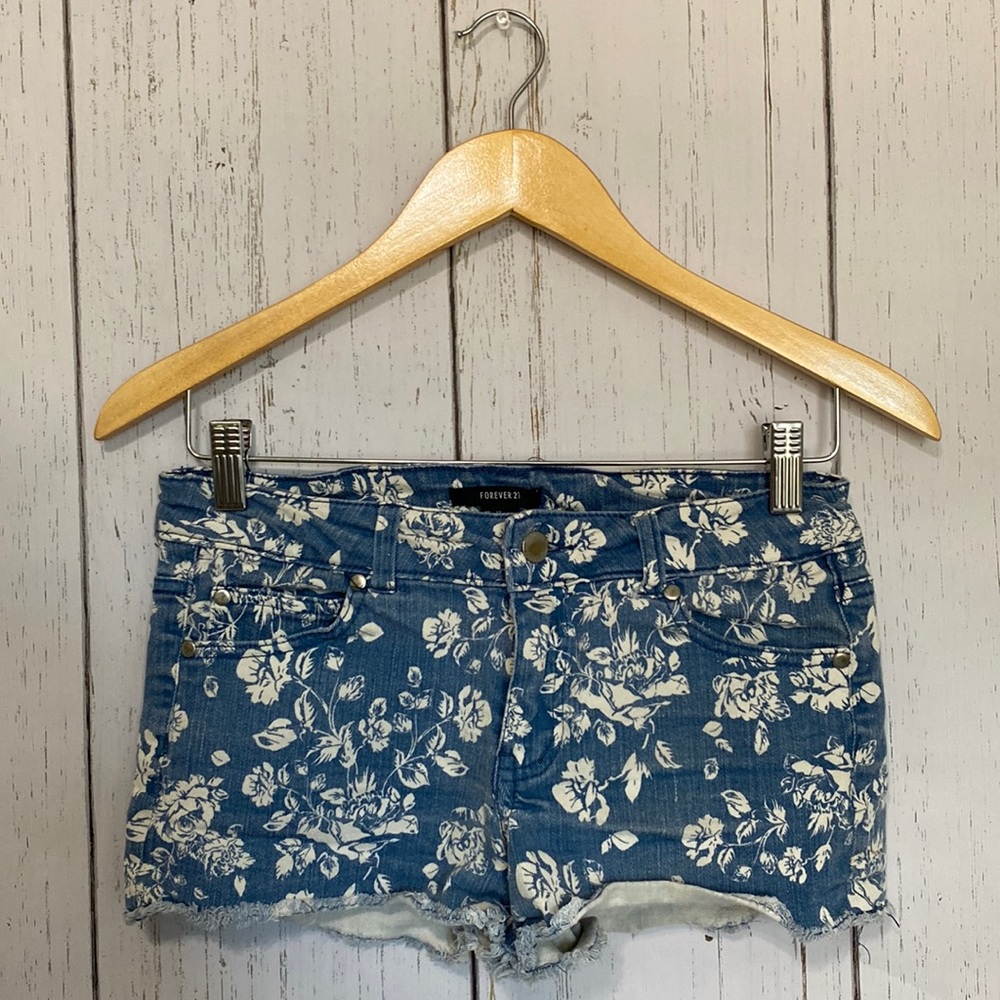 Floral Mid-Rise Jean Shorts